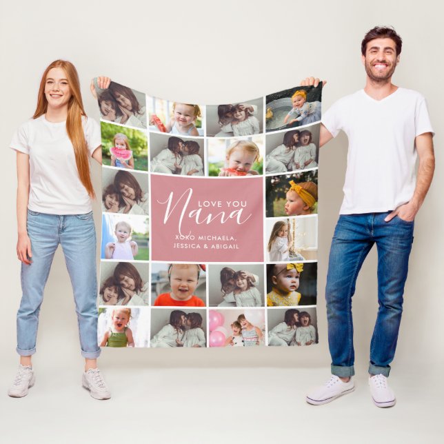 Personalized Love You Nana 20-Photo Collage Fleece Blanket (In Situ)