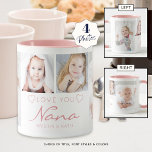 Personalized LOVE YOU NANA 4 Photo Pink Mug<br><div class="desc">Create a keepsake photo mug for a grandmother featuring 4 pictures and titled LOVE YOU NANA in modern handwritten script accented with hearts with her grandchild's or grandchildren's names or your custom message. All text and colours can be changed. Makes a meaningful keepsake for a Grandma for her birthday, a...</div>