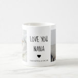 Personalized Love You Nana | Custom Photo Gift Coffee Mug<br><div class="desc">Celebrate Nana with a gift she’ll cherish every single day. This personalized “Love You Nana” mug features a clean modern design, a heartfelt message, and space for two custom photos, making it a truly meaningful keepsake from her grandchildren. Designed with a timeless white background, elegant typography, and a subtle heart...</div>