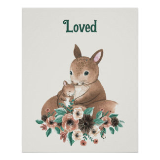 Personalized "Loved" Mother & Baby Squirrel Poster