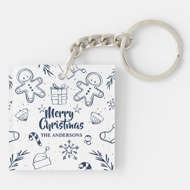 Personalized Lovely Christmas Sketch Keychain (Back)