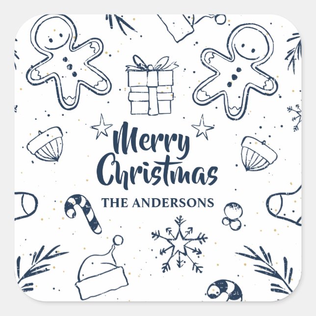 Personalized Lovely Christmas Sketch Sticker Seal (Front)