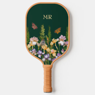 Personalized Lovely Irises, Birds Butterflies Pickleball Paddle