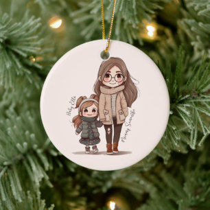 Personalized Lovely Mother and Daughter Ceramic Ornament