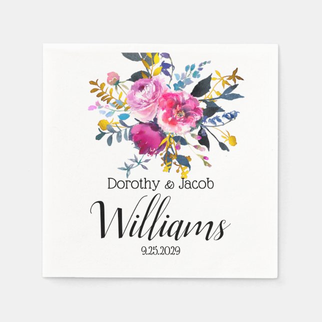 Personalized Lovely Roses Floral Boho Wedding  Napkin (Front)