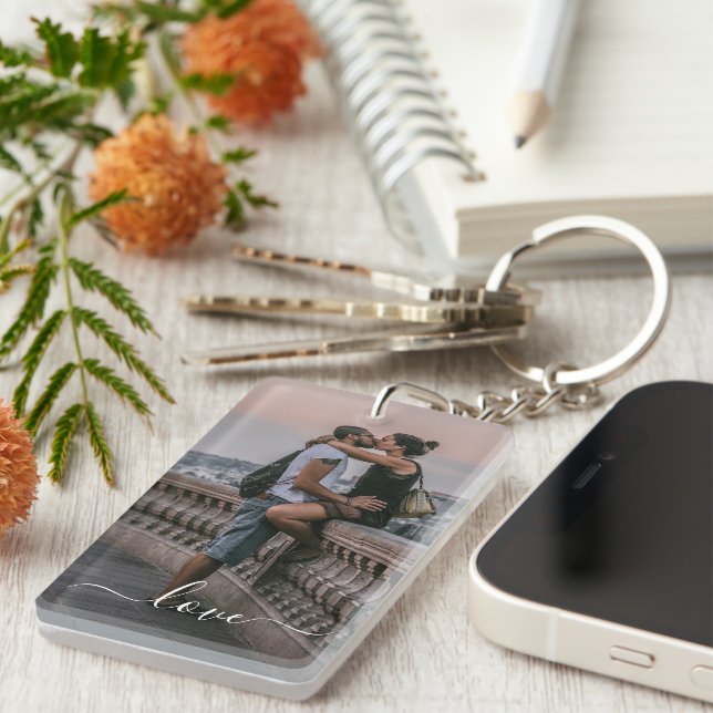 Personalized Lovers Couple Photo Keychain (Front Right)