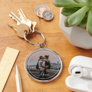 Personalized Lovers Couple Picture Love Text Keychain