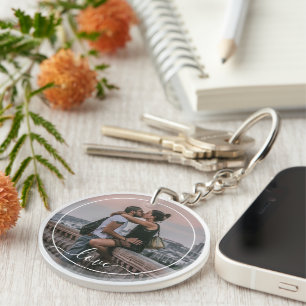 Personalized Lovers Couple Picture Love Text Keychain