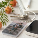 Personalized Lovers Couple Picture Love Text Keychain<br><div class="desc">This keychain beautifully displays the word "Love" in elegant, romantic calligraphy. It can be personalized with a photo of your choice, making it a unique keepsake. This keychain is the perfect gift for birthdays, anniversaries, Valentine's Day, or Christmas. You can easily customize it with your favourite photo of your loved...</div>