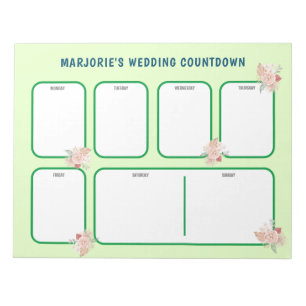 Personalized Lt. Green Floral Wedding Countdown Notepad