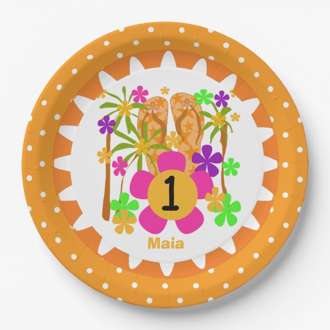 Personalized Luau 1st Happy Birthday Paper Plates (Front)