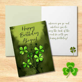 Personalized Luck of the Irish Clovers Birthday Card