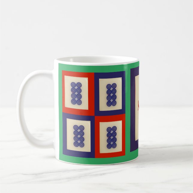 Personalized Lucky Blue Eight Wheel Mahjong Tile Coffee Mug (Left)