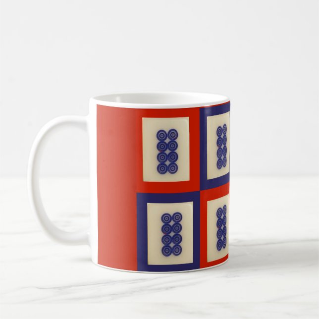 Personalized Lucky Blue Eight Wheel Mahjong Tile Coffee Mug (Left)