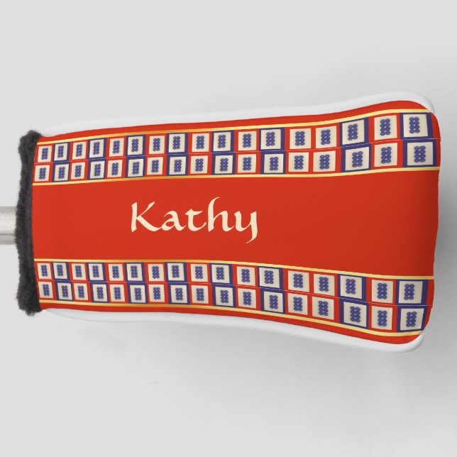Personalized Lucky Blue Eight Wheel Mahjong Tile Golf Head Cover (Front)