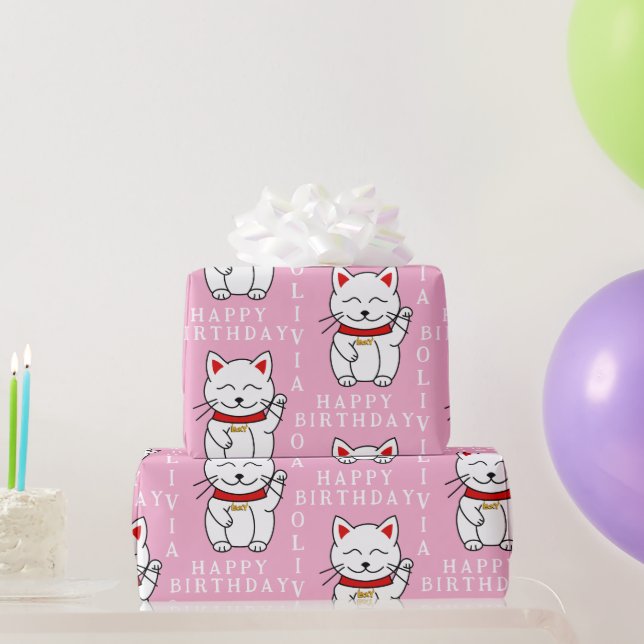 Personalized Lucky Cat Art Gift Wrapping Paper (Party Gifts)