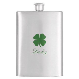 Personalized Lucky Green Clover Hip Flask