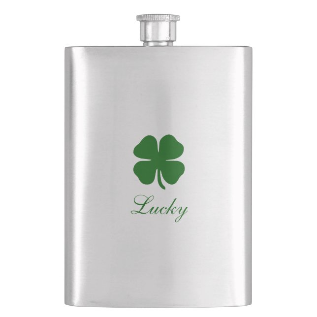 Personalized Lucky Green Clover Hip Flask (Front)
