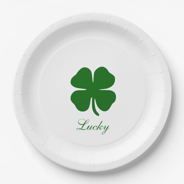 Personalized Lucky Green Clover Paper Plate (Front)