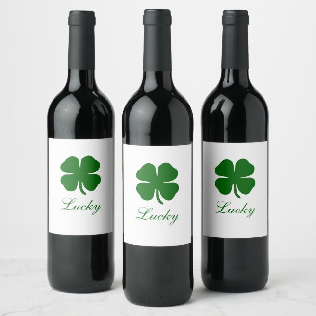 Personalized Lucky Green Clover Wine Label (Bottles)