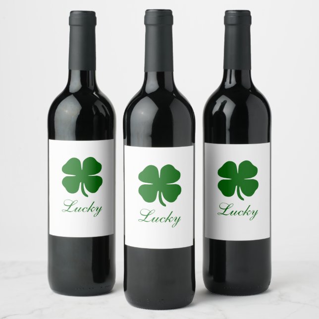 Personalized Lucky Green Clover Wine Label (Bottles)