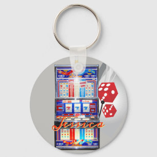 Personalized Lucky Slot Machine Keychain Silver