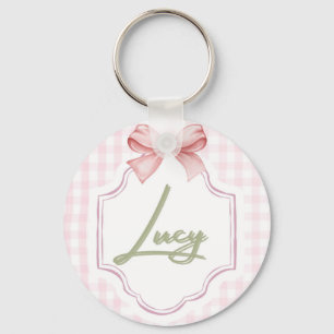 Personalized Lucy Baby Girl Nursery Bow&Gingham Keychain
