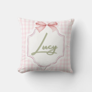 Personalized Lucy Baby Girl Nursery Bow&Gingham Throw Pillow