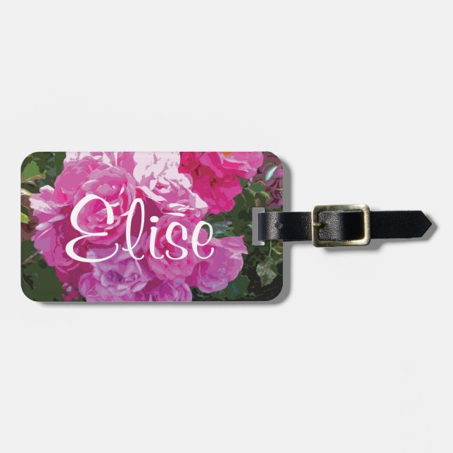 Personalized luggage tag | Pink floral artwork (Front Horizontal)