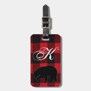 Personalized Luggage Tag Red Buffalo Plaid Bear