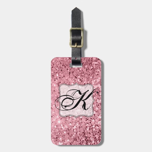 Personalized Luggage Tag Rose Gold Glitter (Front Vertical)