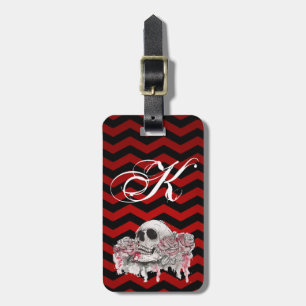 Personalized Luggage Tag skull Rose Gothic Chevron