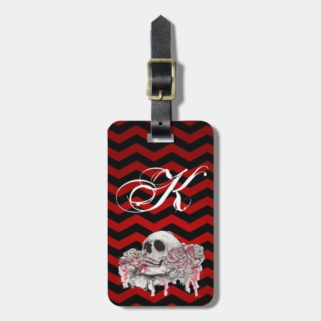 Personalized Luggage Tag skull Rose Gothic Chevron (Front Vertical)