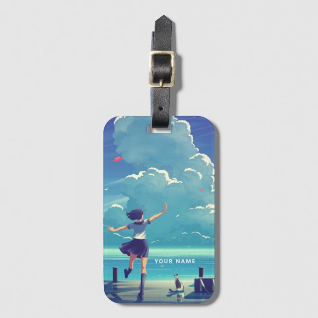 Personalized Luggage Tag Whimsical Japanese Art (Front Vertical)