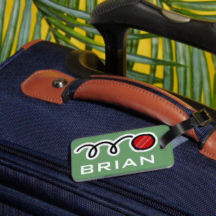 Personalized luggage tag with funny cricket ball