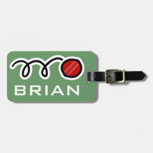 Personalized luggage tag with funny cricket ball