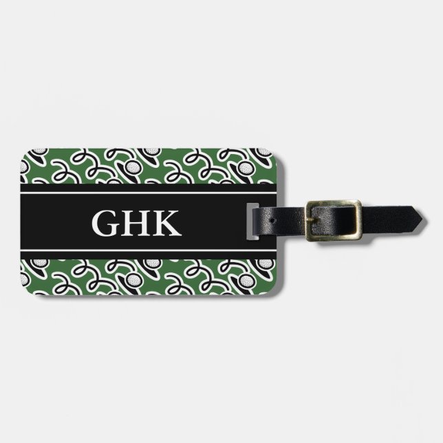 Personalized luggage tag with golf ball design (Front Horizontal)