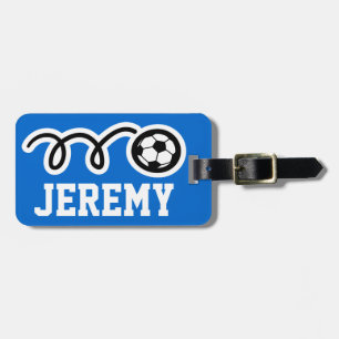 Personalized luggage tag with sports soccer ball