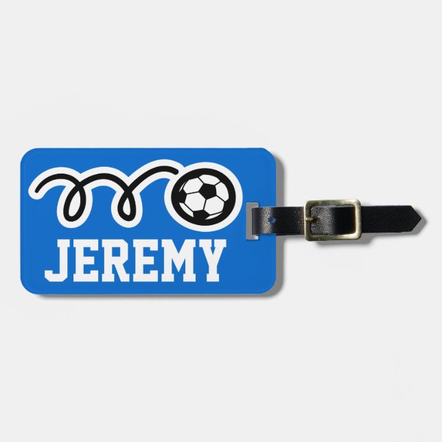 Personalized luggage tag with sports soccer ball (Front Horizontal)