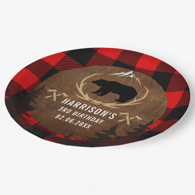 Personalized Lumberjack Birthday Paper Plate (Angled)