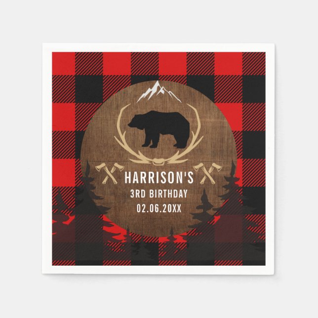 Personalized Lumberjack Boy Birthday Napkin (Front)