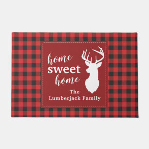 Personalized Lumberjack Plaid Christmas Holiday Doormat