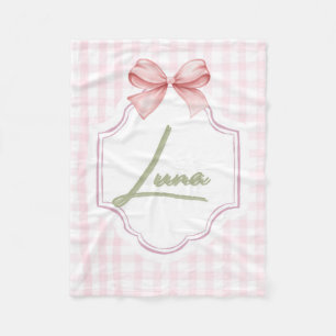Personalized Luna Baby Girl Nursery Bow & Gingham Fleece Blanket