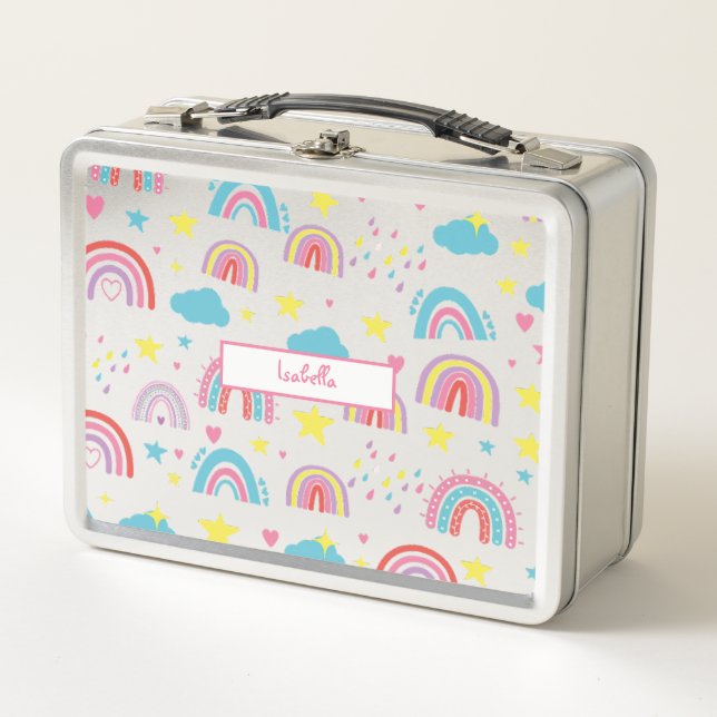 Personalized Lunch Box with Rainbow Name Design (Front)