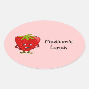 Personalized Lunch Labels: Strawberry Oval Sticker