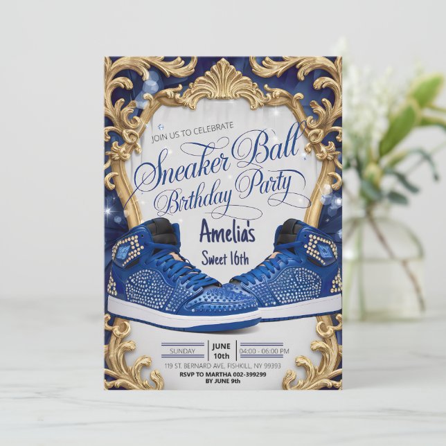 Personalized Luxurious Birthday Sneaker Ball Party Invitation (Standing Front)
