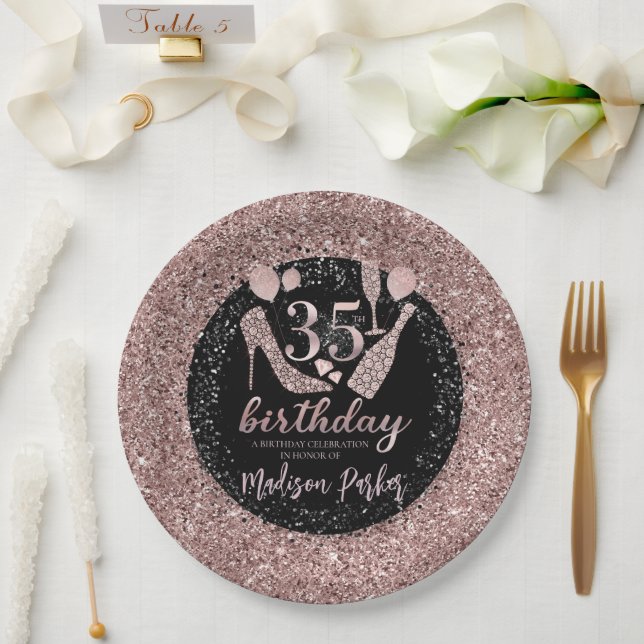 Personalized Luxury 35th Birthday Glitter Paper Plate (Wedding)