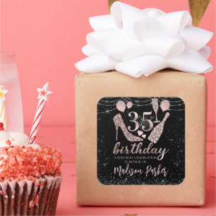 Personalized Luxury 35th Birthday Glitter Square Sticker
