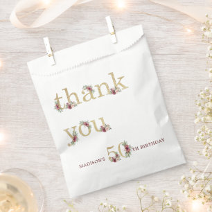 Personalized Luxury 50th Birthday Gold Floral Favour Bag
