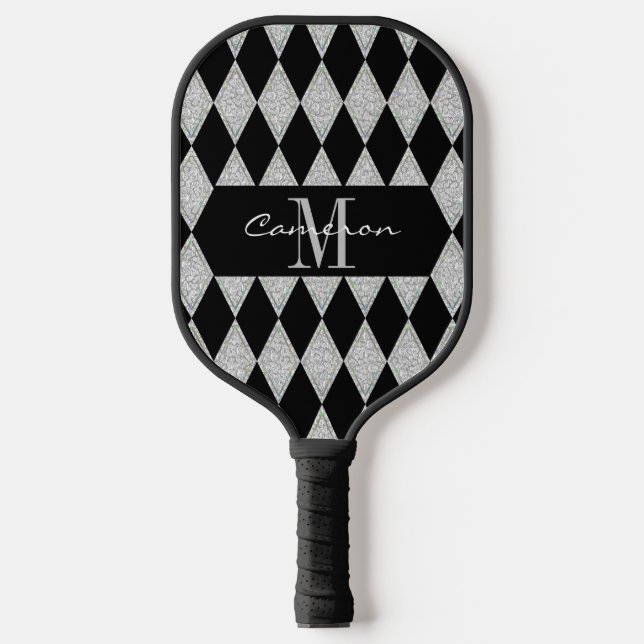 Personalized Luxury Black And Diamonds Pattern  Pickleball Paddle (Front)